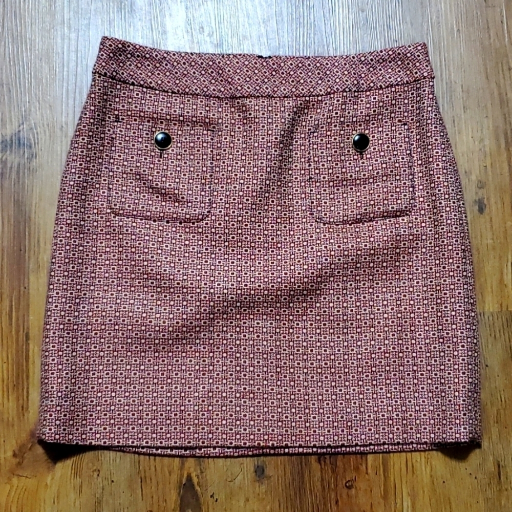 Loft wool blend red patterned mini pencil skirt lined
